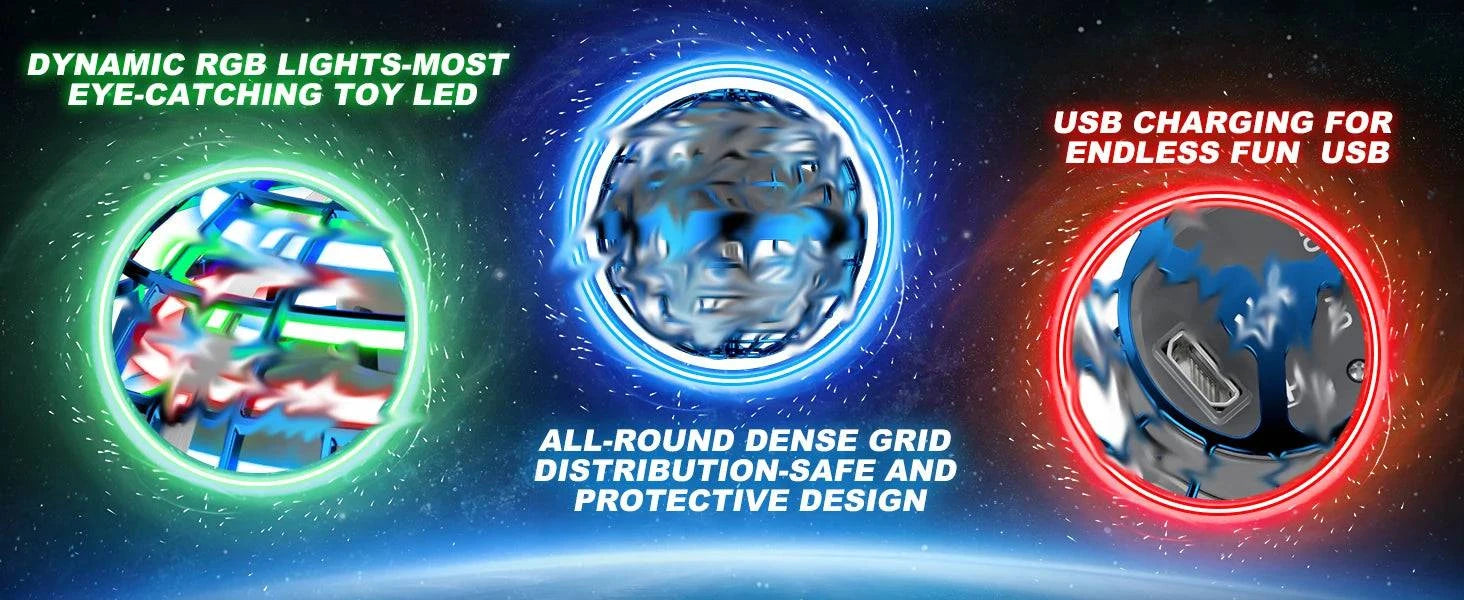 Nehwei enterprise 2026 AI Flying Orb Ball toy with galaxy cosmic design, hover ball drone for spinning, boomerang, and fidget play.
