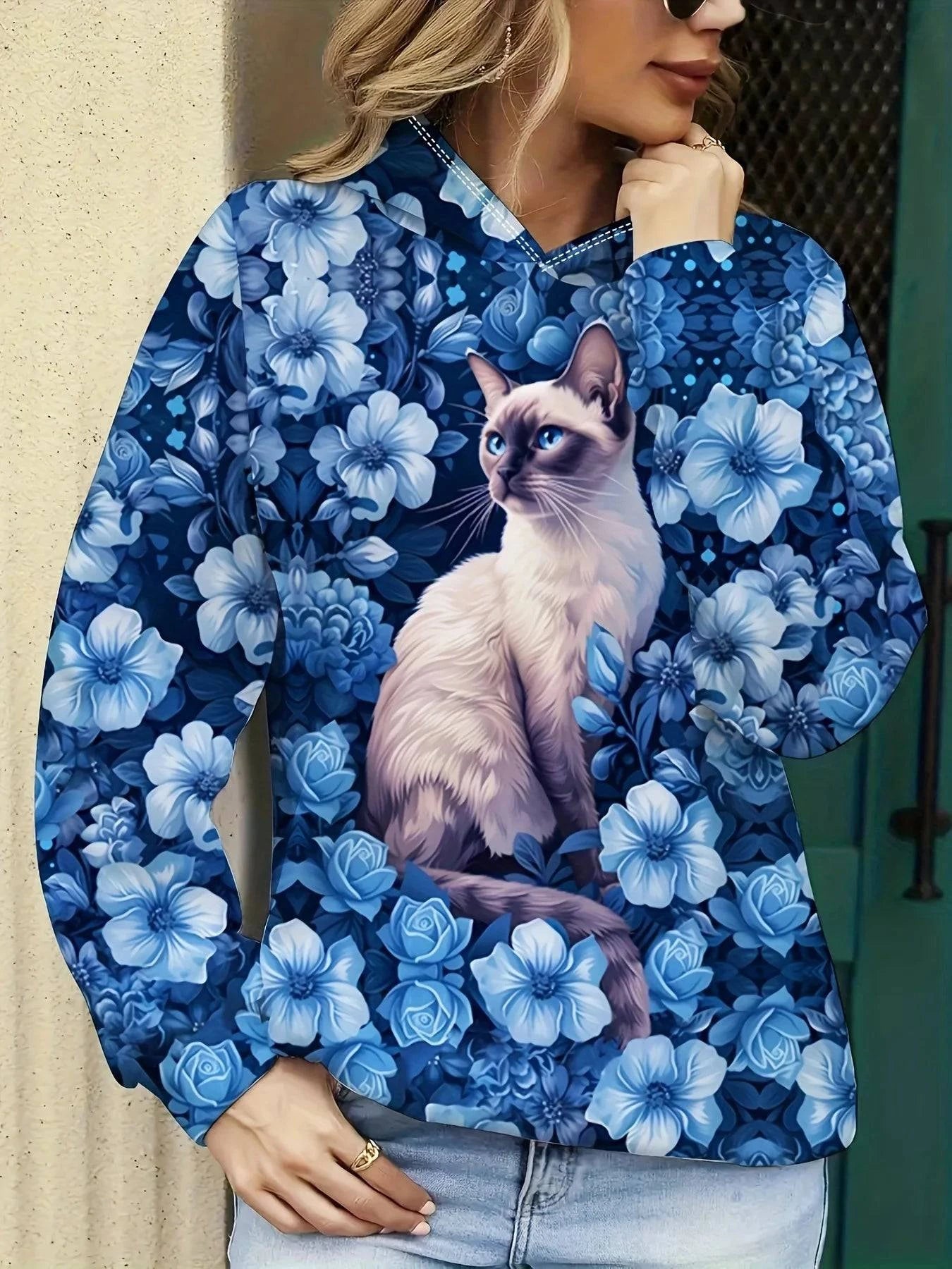 Cute cat 3D print hoodie for men and women by Nehwei Enterprise, casual oversized sweatshirt with colorful cat design.