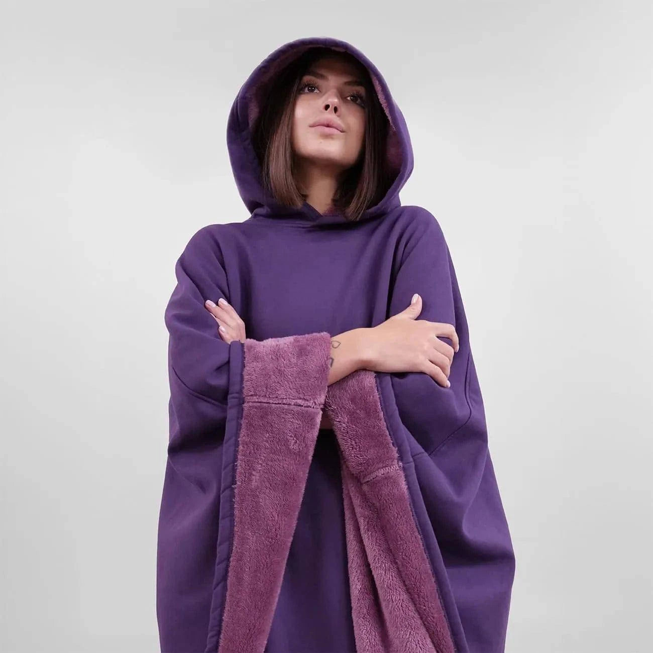 Nehwei Enterprise Eden unisex oversized hoodie cloak with faux fur lining, lightweight, super warm, ultra-soft winter clothing.