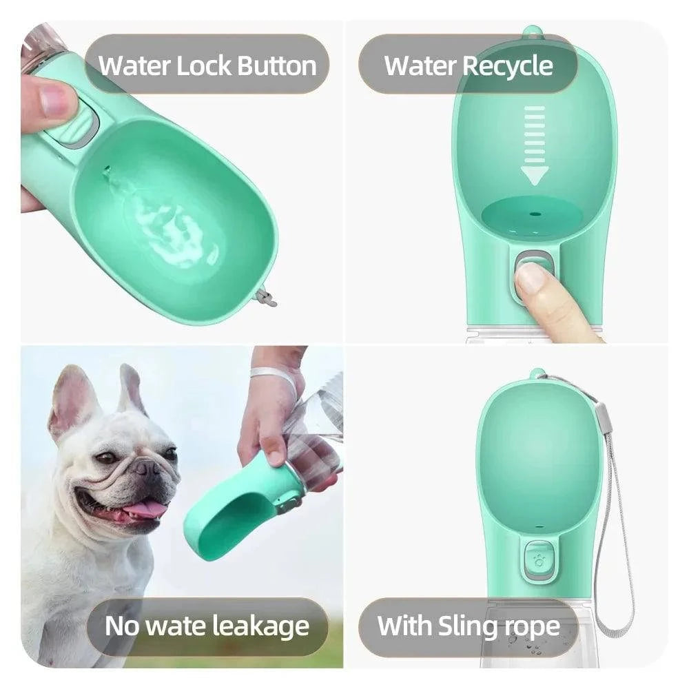 Portable dog water bottle by Nehwei Enterprise, featuring leak-proof design for small and large dogs, cats, and outdoor travel.
