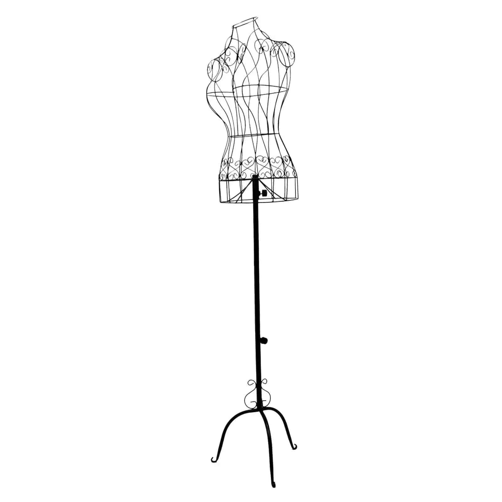Female mannequin iron dress form with adjustable height and stable base, perfect for tailoring, dressmaking, and shop display.