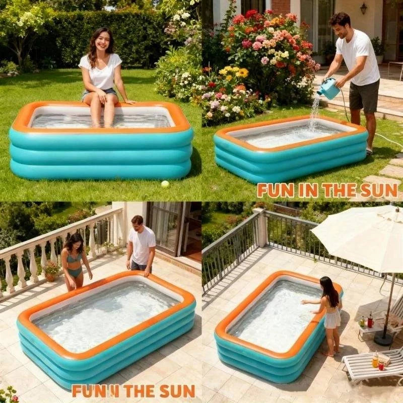 Nehwei enterprise inflatable rectangular pool for outdoor water parties, suitable for adults and children, foldable backyard swimming pool