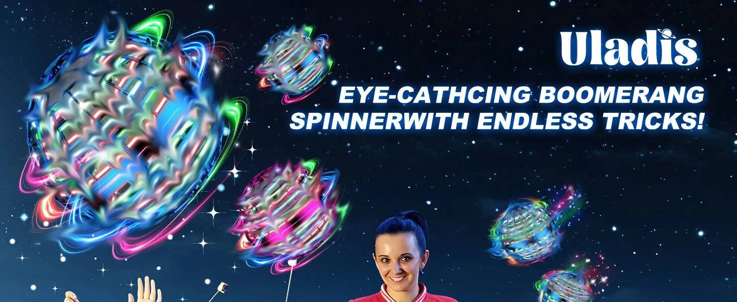 Nehwei enterprise 2026 AI Flying Orb Ball toy, galaxy-themed cosmic globe hover drone with spinning and boomerang features.