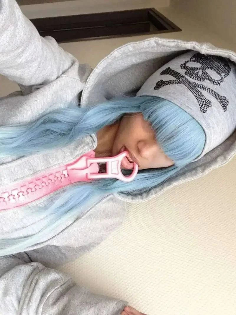 Nehwei Enterprise Y2K street Harajuku oversized zipper hoodie with multiple pockets in solid color for women, American fashion trend style