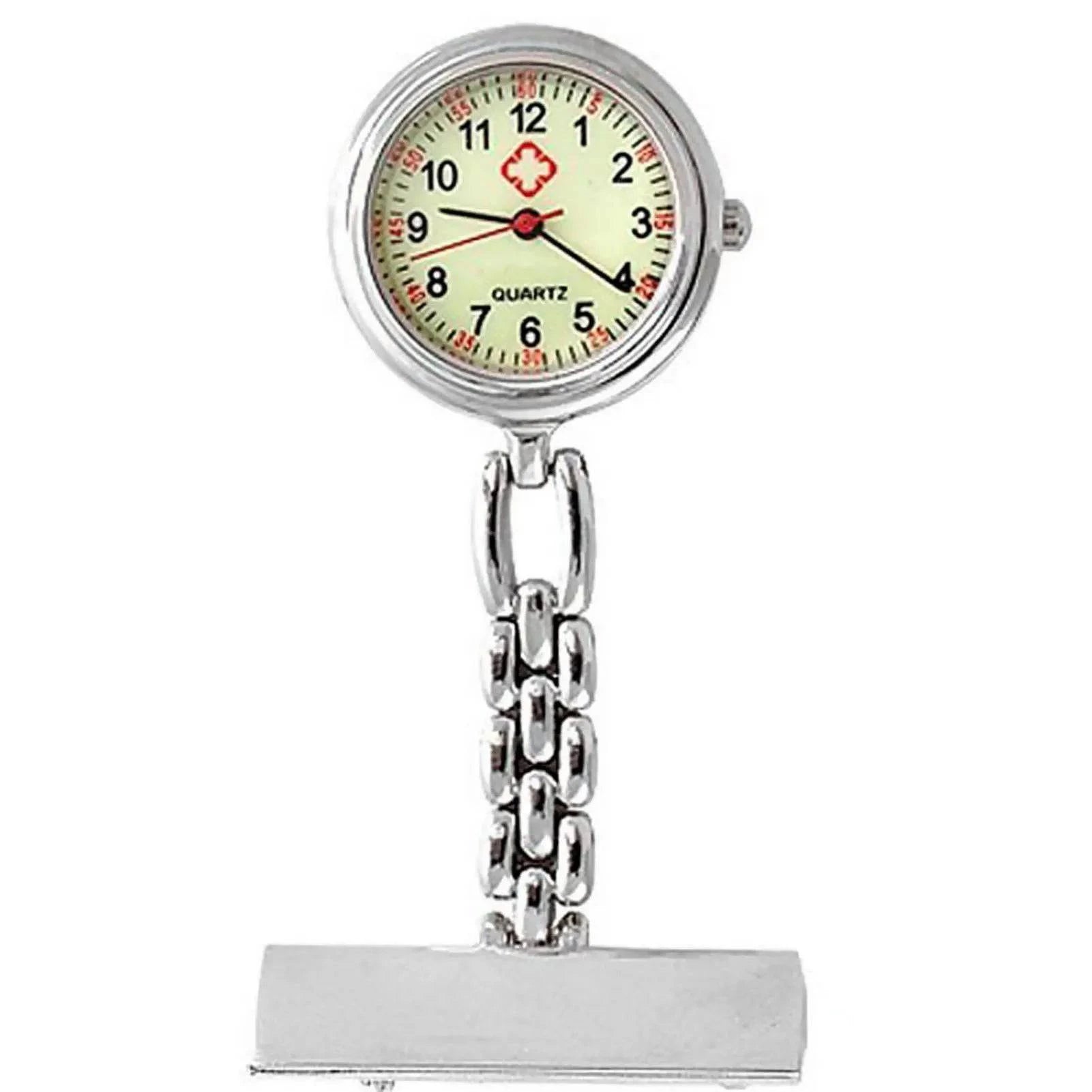 Nehwei enterprise luminous nurse watch dial with retractable clip-on, alloy strap, designed for medical professionals' night visibility.