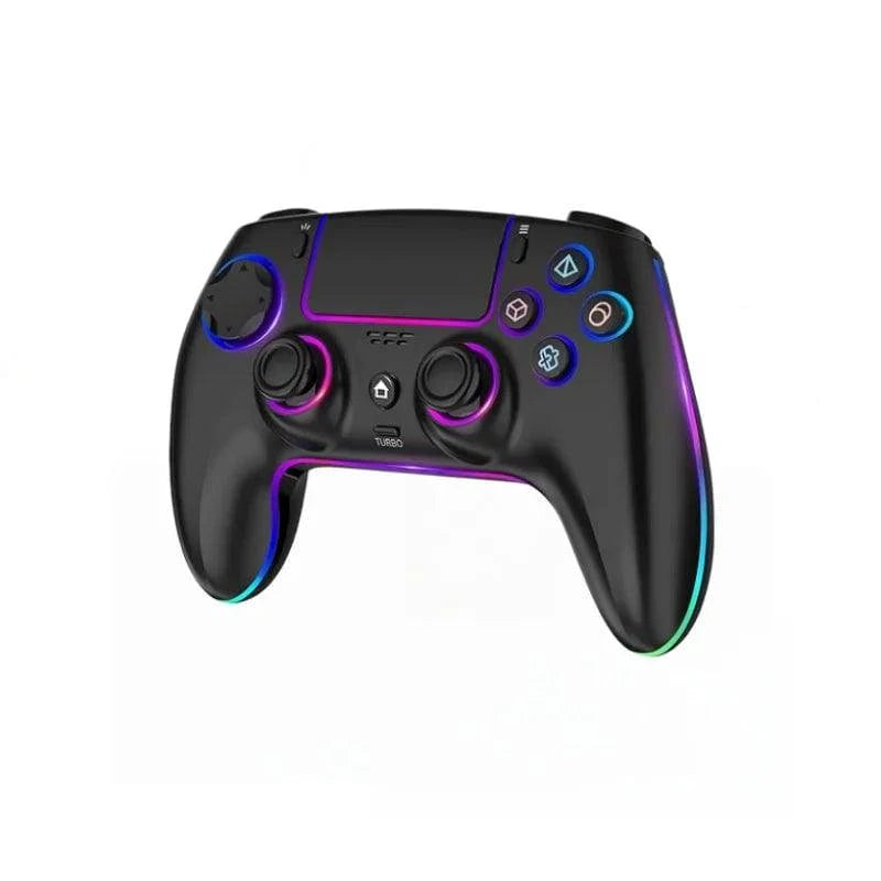 Nehwei wireless PS5 controller with dual Hall joysticks, macro back buttons, RGB lighting, and 1500mAh battery for gaming.