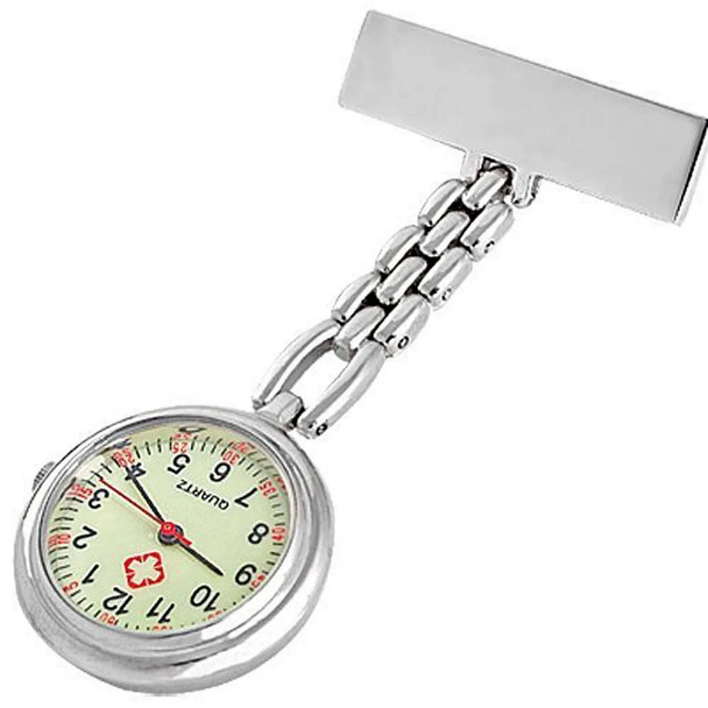 Nehwei enterprise luminous nurse watch dial with retractable clip, night visibility, alloy strap, ideal for medical professionals.
