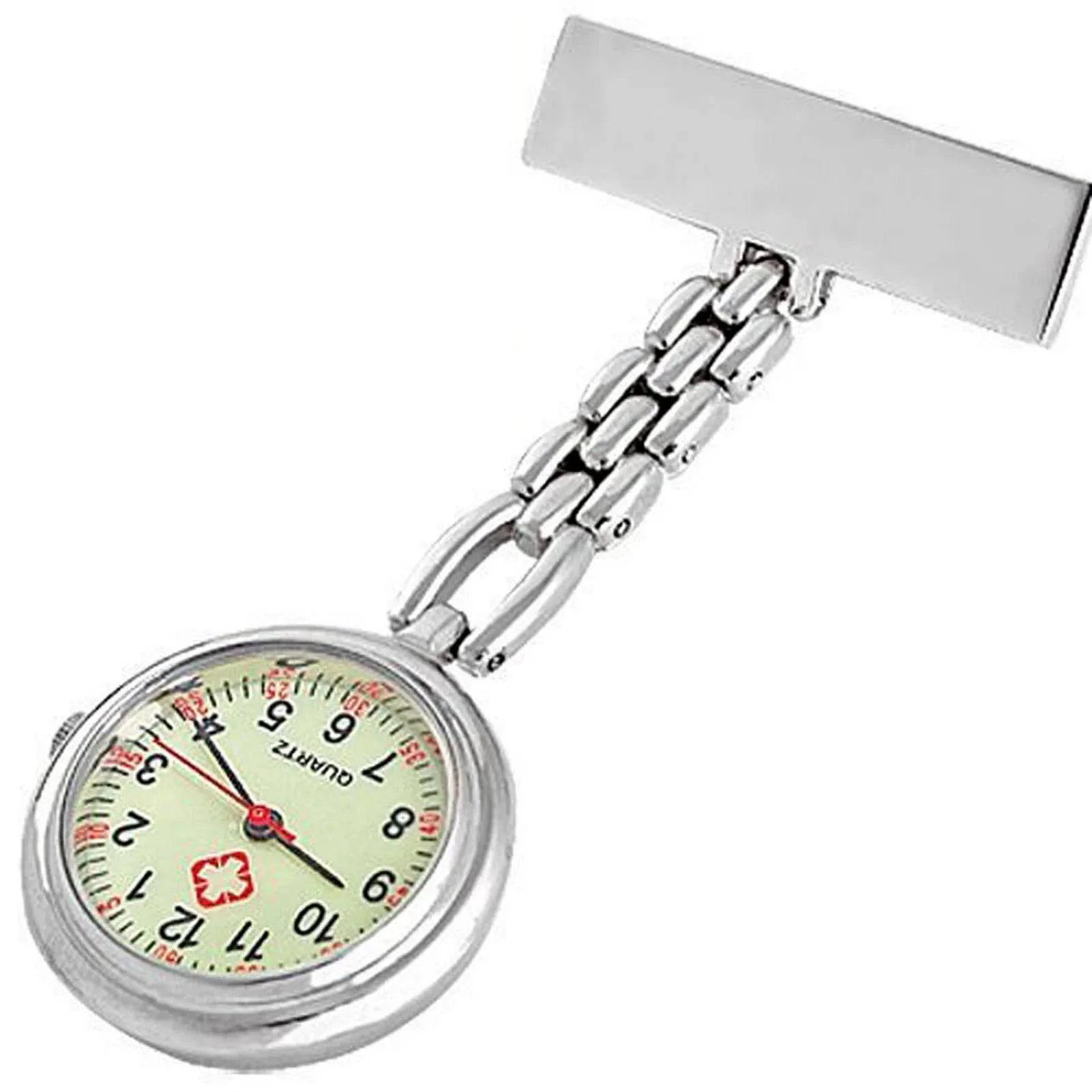 Nehwei enterprise luminous nurse watch dial with retractable clip, night visibility, alloy strap, ideal for medical professionals.