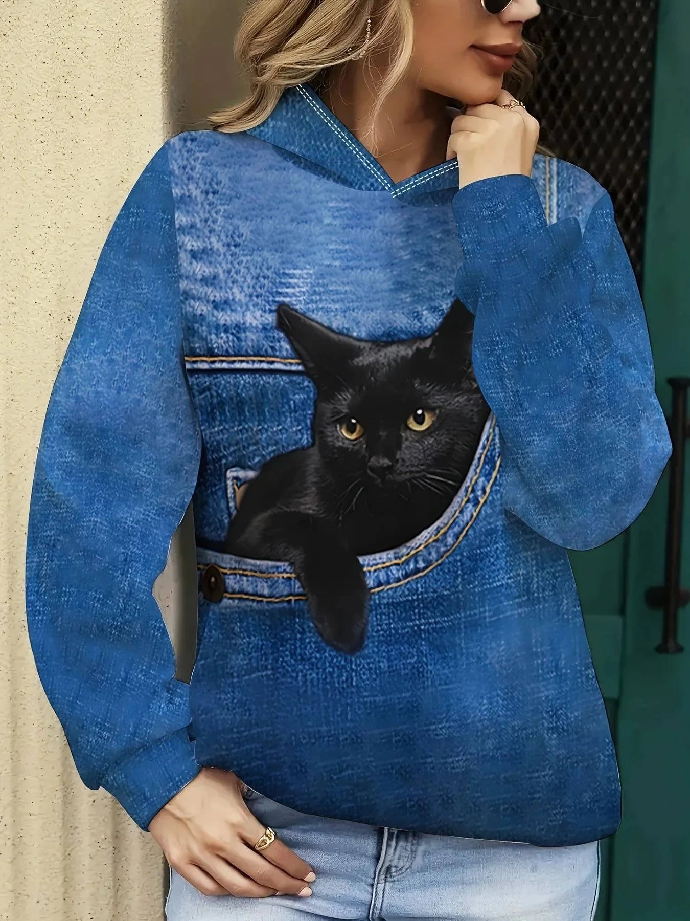 Cute cat 3D print hoodie by Nehwei enterprise, featuring a casual oversized sweatshirt for men and women, perfect for autumn.