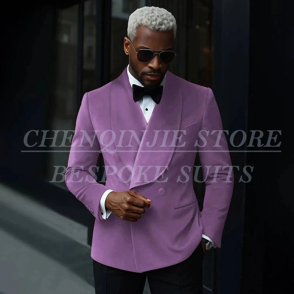 Men's luxury velvet double-breasted suit with shawl lapel, slim fit jacket and pants, stylish party and prom outfit by Nehwei enterprise.