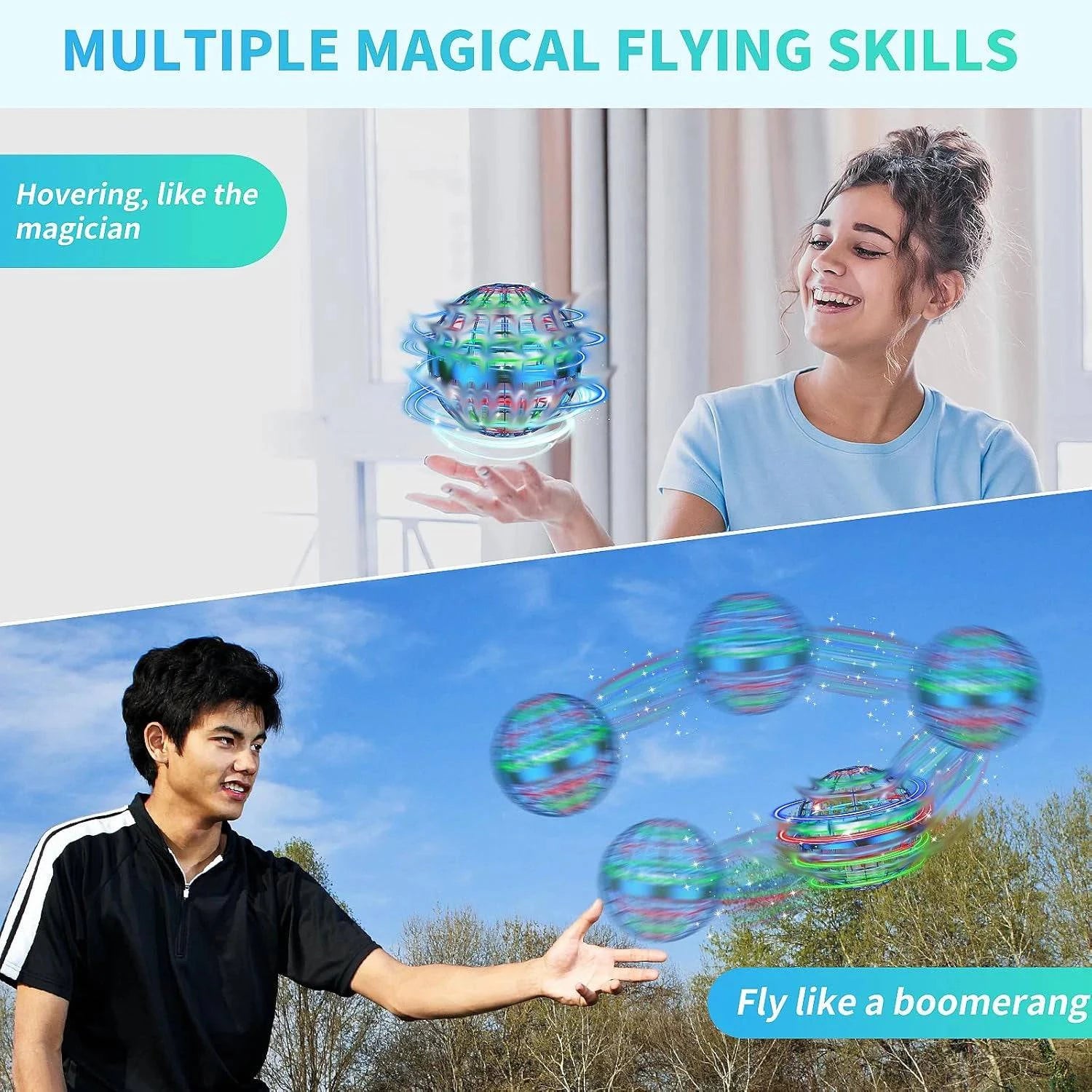 Nehwei enterprise AI flying orb ball toy with galaxy design, hand drone, hover and spin features, perfect as a cosmic fidget gift