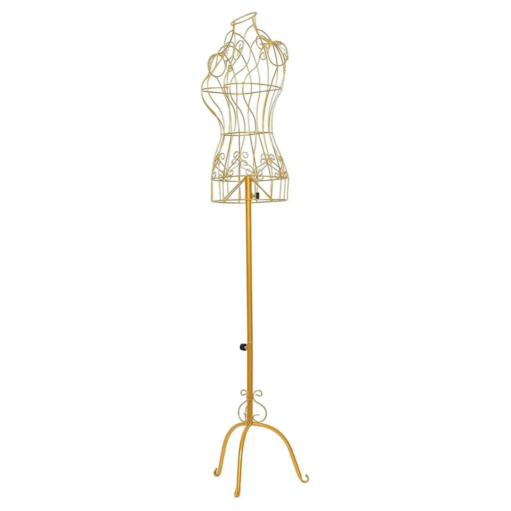Female mannequin iron dress form with adjustable height and stable base, ideal for tailoring and dressmaking displays.