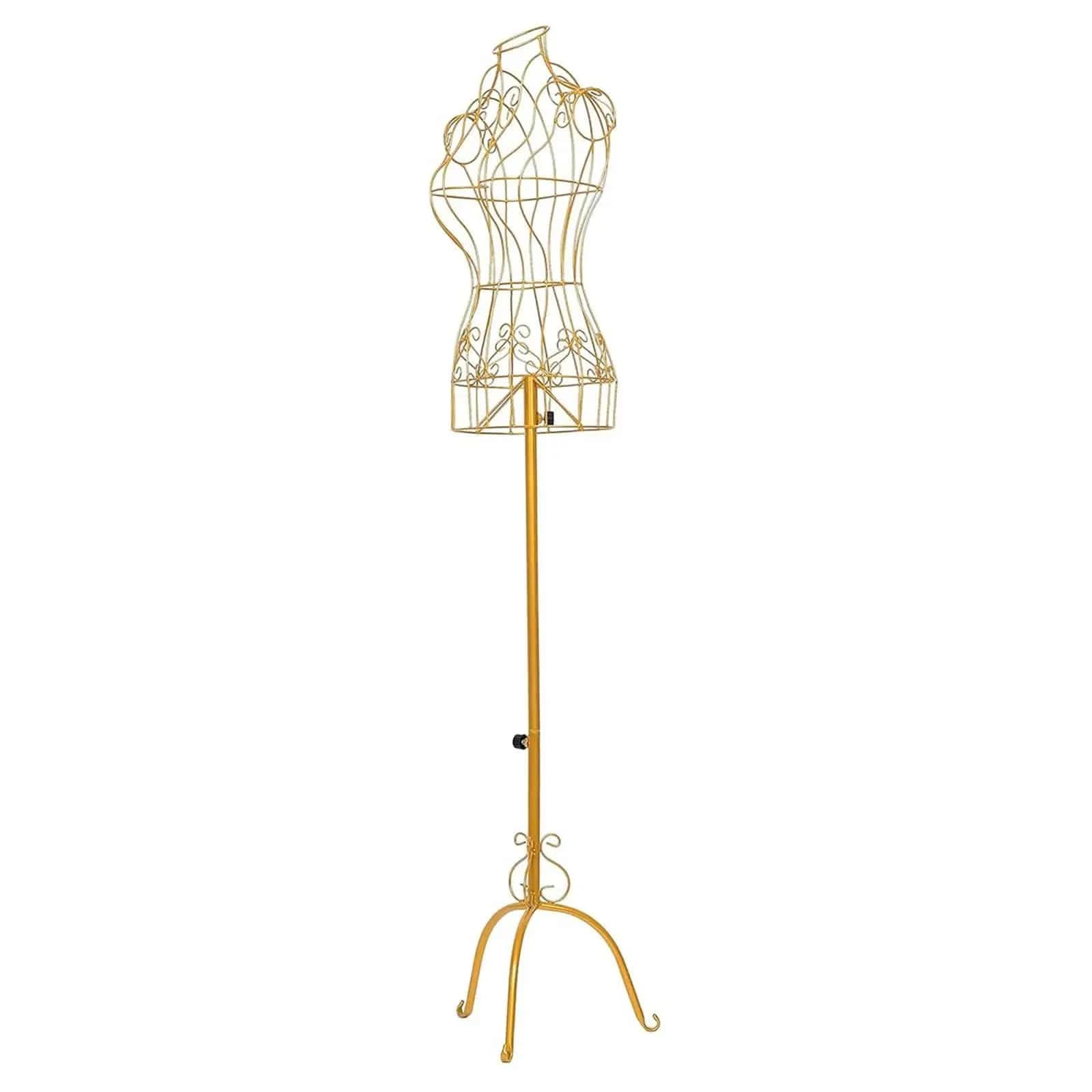 Female mannequin iron dress form with adjustable height and stable base, ideal for tailoring and dressmaking displays.