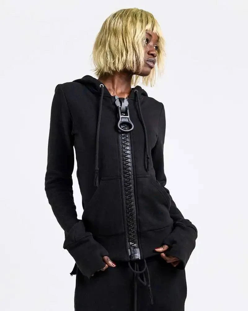 Looser oversized Y2K street Harajuku hoodie with zipper, multiple pockets, solid color, American fashion trend for women by Nehwei enterprise.