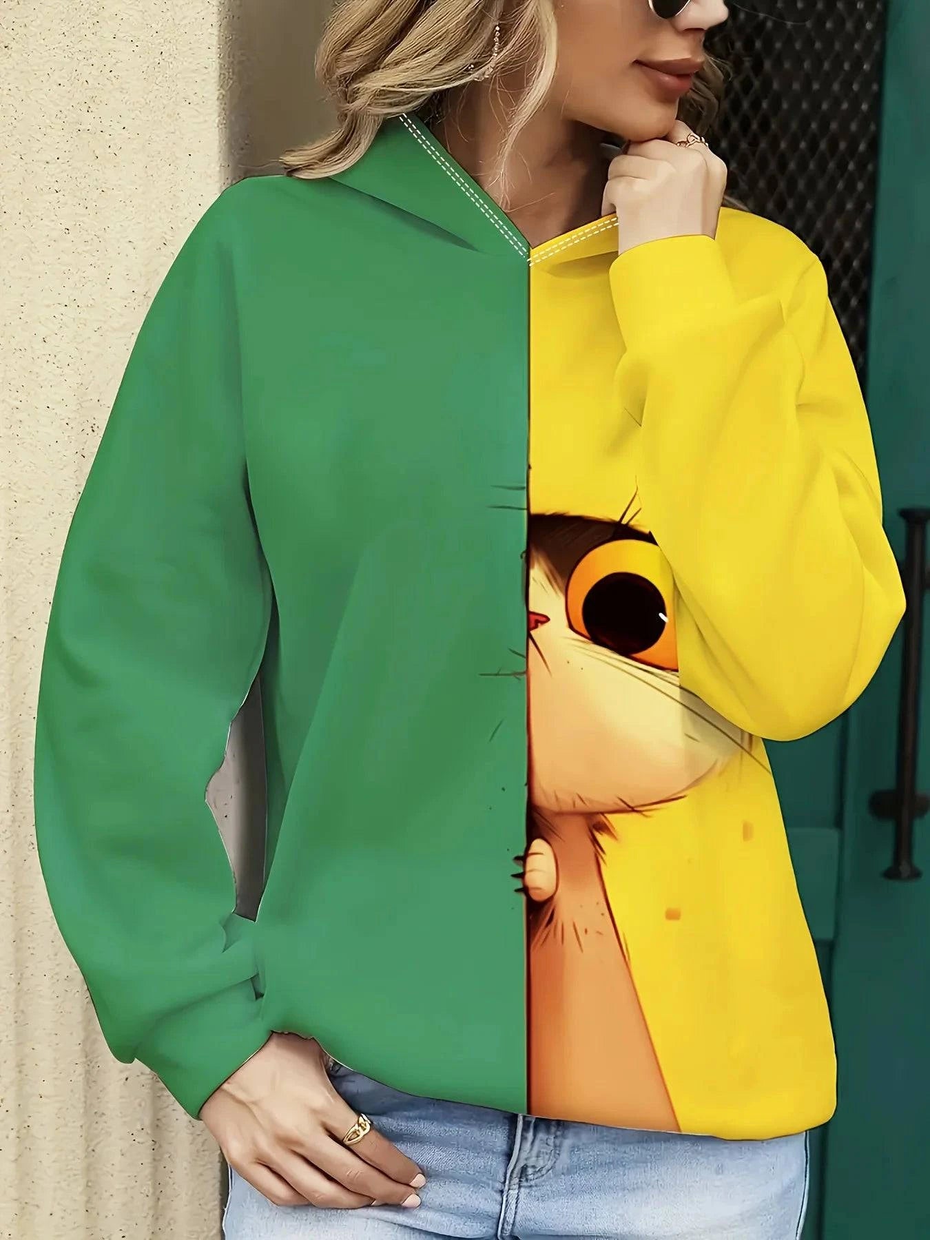 Cute cat 3D print hoodie by Nehwei enterprise, featuring a casual oversized sweatshirt with a playful cat design for men and women.
