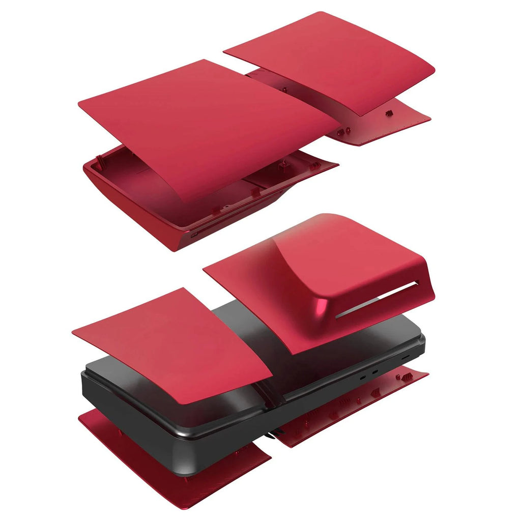 Nehwei enterprise PS5 Pro faceplate with matte skin finish, ABS shell, red color, includes two silicone controller covers.
