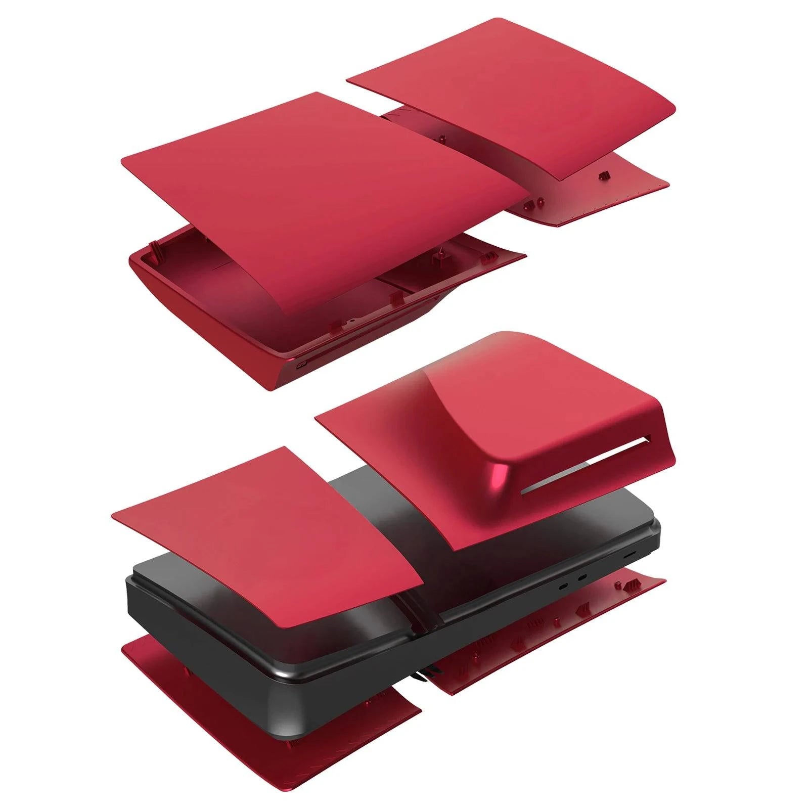 Nehwei enterprise PS5 Pro faceplate with matte skin finish, ABS shell, red color, includes two silicone controller covers.