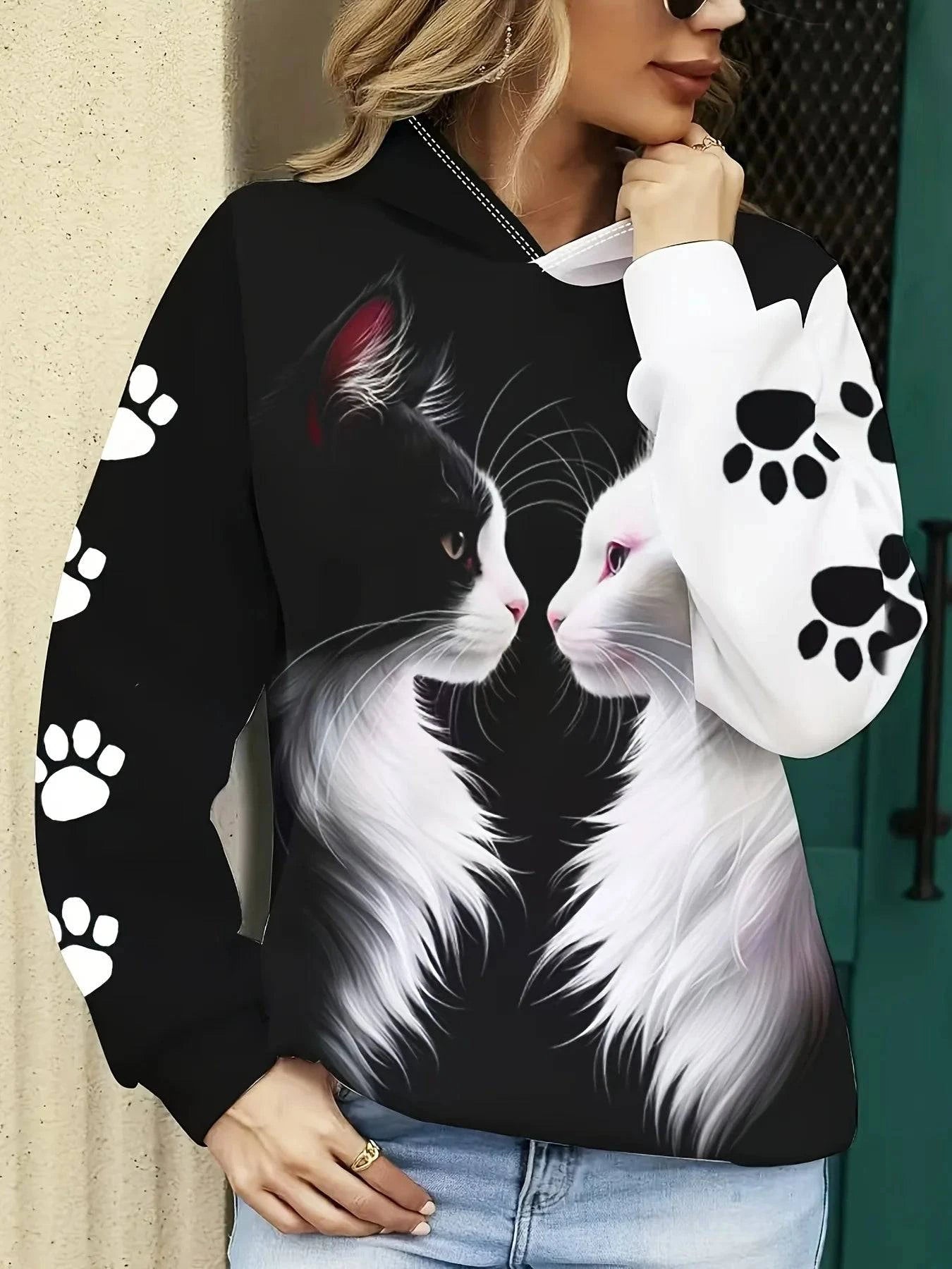 Cute cat 3D print hoodie by Nehwei enterprise, featuring a casual oversized sweatshirt for men and women, perfect for autumn wear.