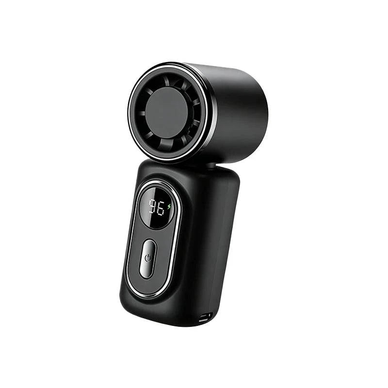 Nehwei handheld mini fan with 3000mAh battery, 5 speeds, LED display, clip, and 180° adjustable head for portable cooling.