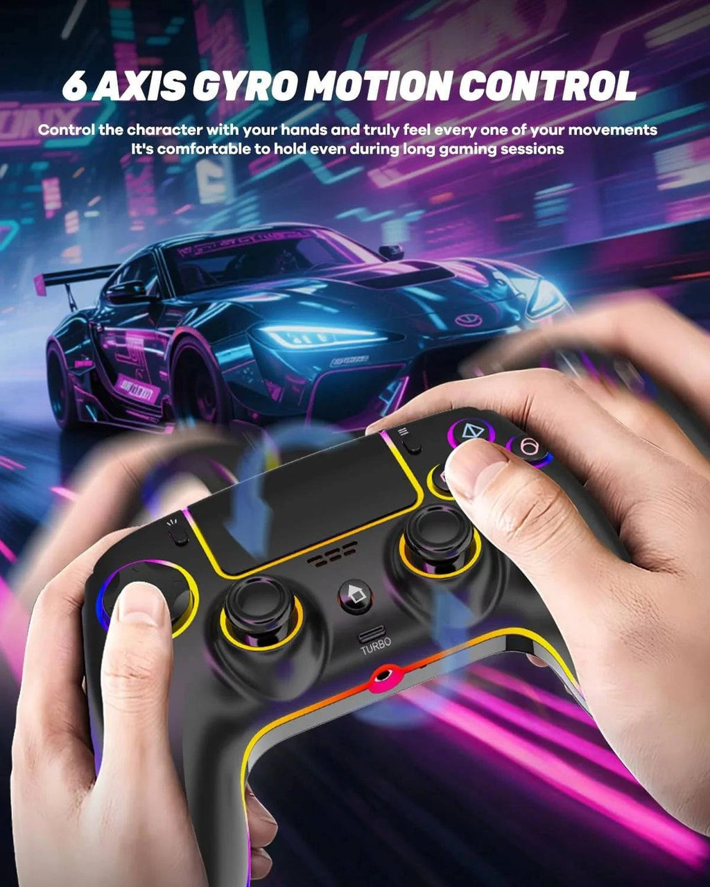 Wireless Nehwei PS5 controller with dual Hall joysticks, macro buttons, RGB lighting, and 1500mAh battery for gaming.