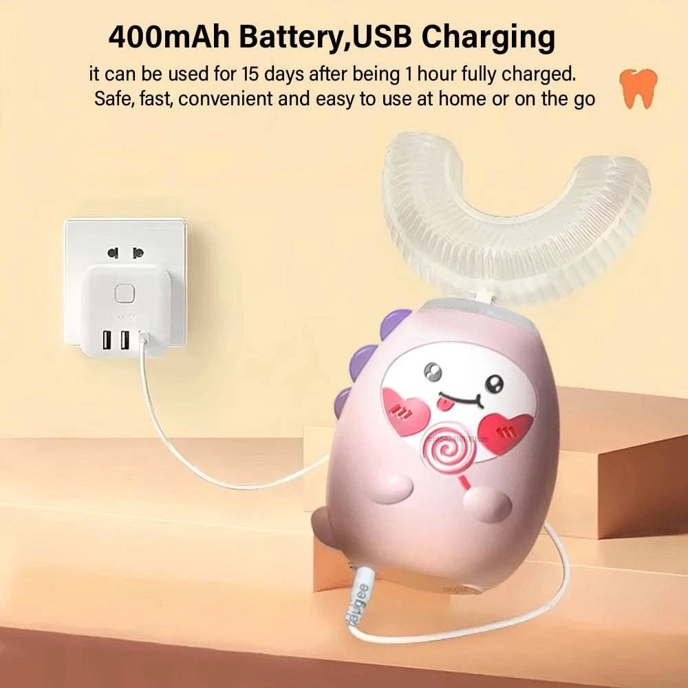 Children's electric toothbrush by Nehwei enterprise, U-shaped design, cartoon style, USB rechargeable for kids' dental care.