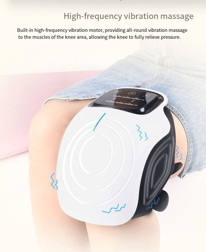 Nehwei Enterprise electric knee massager with adjustable straps and control panel, designed to relieve knee pain and improve circulation.