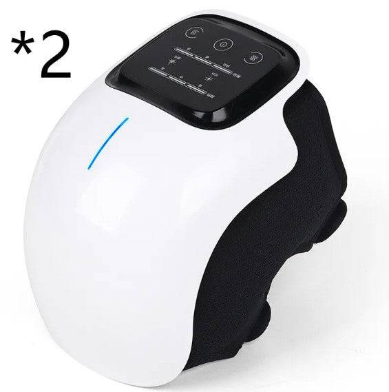 Electric knee massager by Nehwei Enterprise with adjustable straps and control panel for soothing knee pain relief.
